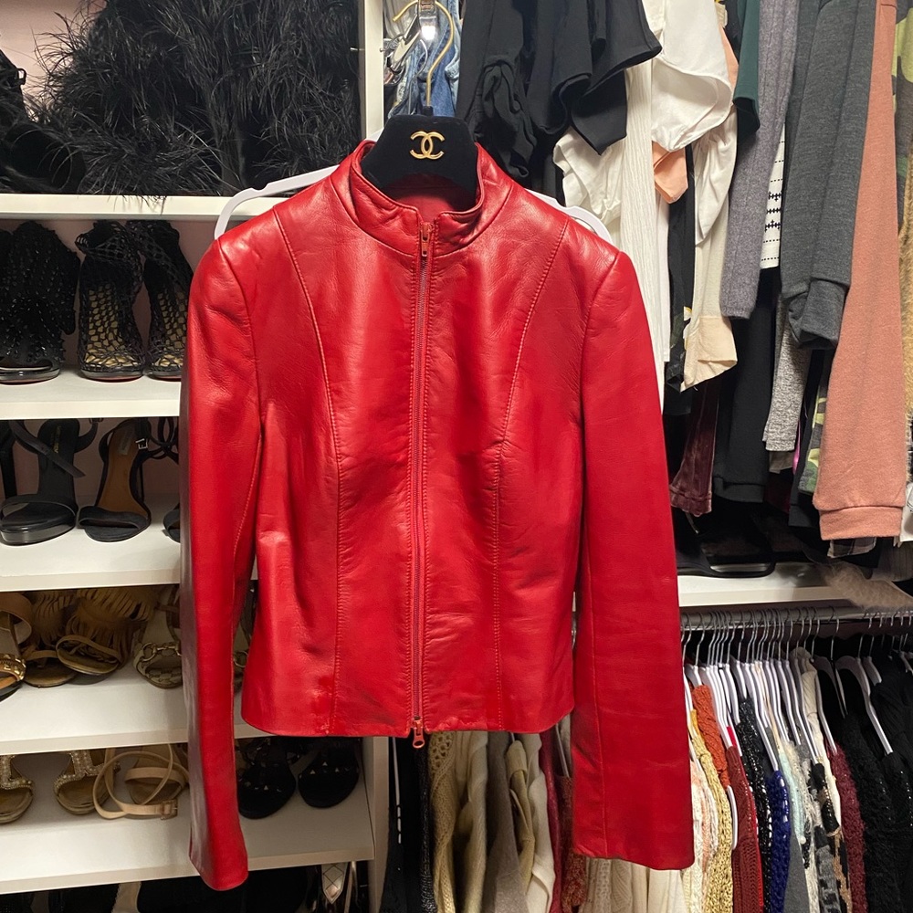 Beautiful Red, Danier Leather Jacket, Size P, UK 4-6, FR 32-34, ITL 34-36